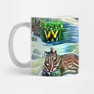 Abstract Wild Cats On Grass In Stream  A.I. Generated Mug